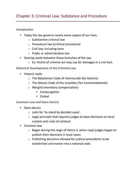 Chapter 3 Intro To Cj Notes Chapter 3 Criminal Law Substance And Procedure Introduction