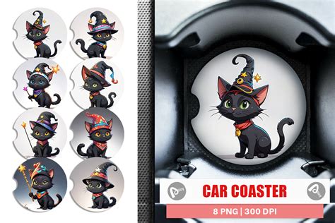 Car Coaster Black Cat Halloween Graphic By Artnoy Creative Fabrica