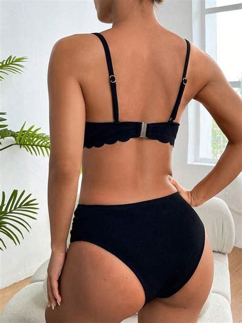 Shein Shein Swim Vcay Scallop Trim Push Up Bikini Swimsuit Shein Usa