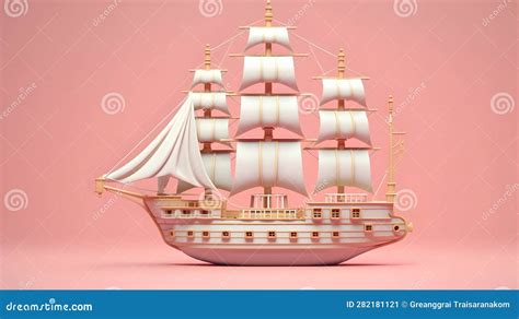 Barque Ship Model 3d. on Pink Background Stock Illustration ...