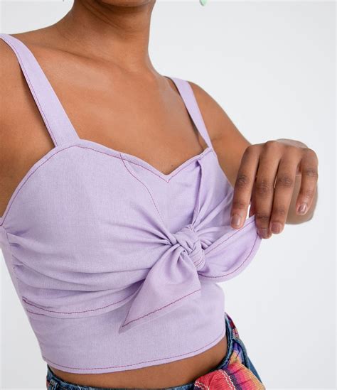 Blusa Super Cropped Em Linho Amarra O Roxo Renner