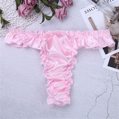 Herren Lingerie Soft Shiny Ruffled Frilly Sissy Bikini Briefs Thong