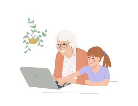 Petite Fille Avec Mamie Utilisant Le Concept De Communication En Ligne