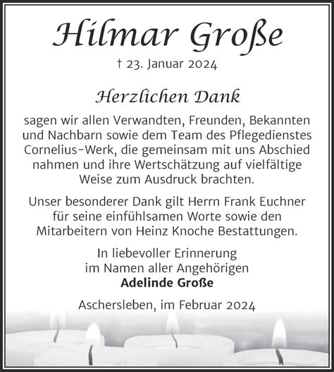 Traueranzeigen von Hilmar Große abschied nehmen de