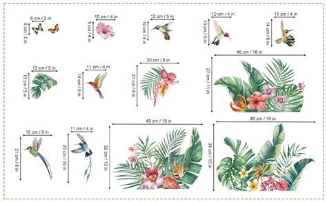 Decalmile Green Tropical Leaves Wall Decals Tropical Hibiscus Flower