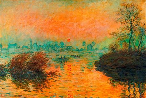 Claude Monet, Sunset on the River at Lavacourt, Winter Effect, 1880-2 ...