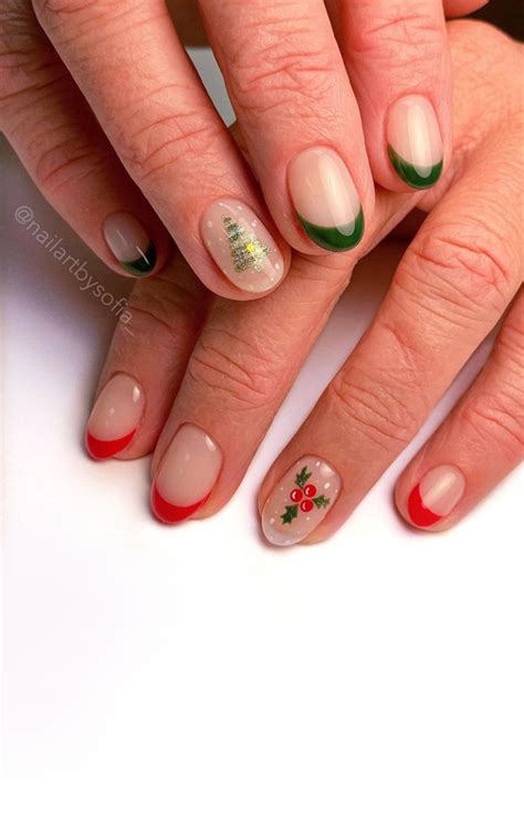 50 Stylish Festive Nail Designs Green And Red French Tip Nails