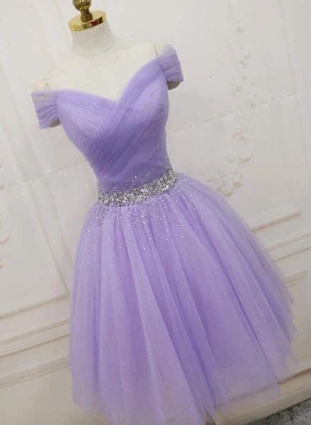lovely light purple beaded short party dress  shoulder homecoming