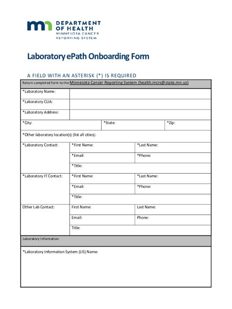 Fillable Online Health Minnesota Laboratory Epath Onboarding Form Fax