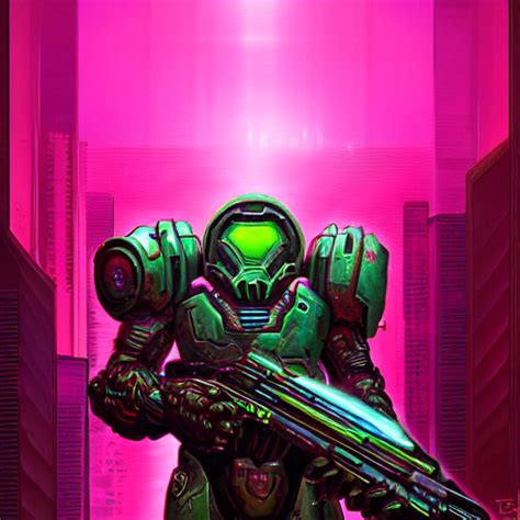 Krea Ai Doom Slayer Synthwave Retrowave Hyper Realism