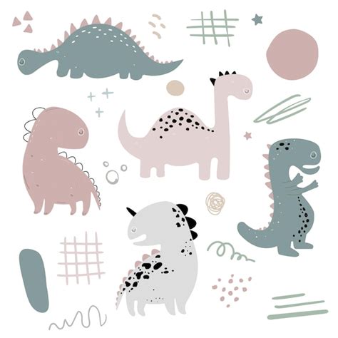 Conjunto De Dinossauros Desenhados M O Do Vetor Conjunto De Clipart