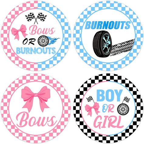 Pieces Burnouts Or Bows Gender Reveal Stickers Blue And Pink Round