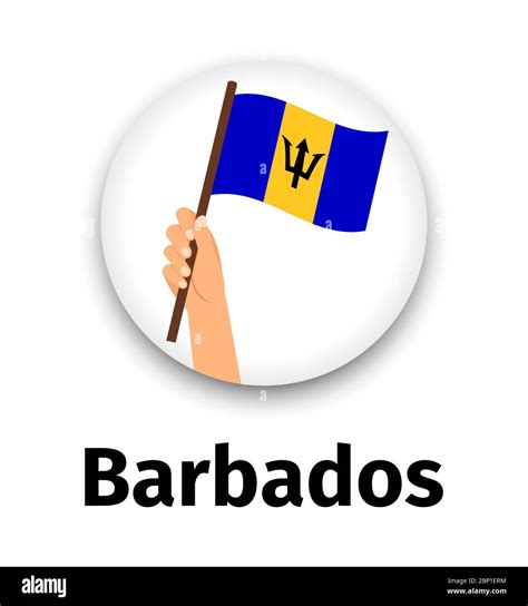 Barbados Flag In Hand Round Icon With Shadow Isolated On White Human