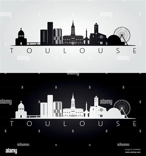 Toulouse Skyline And Landmarks Silhouette Black And White Design