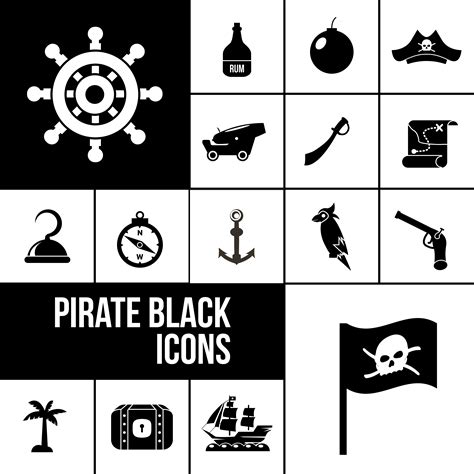 Pirate Icons Black Set 472312 Vector Art At Vecteezy