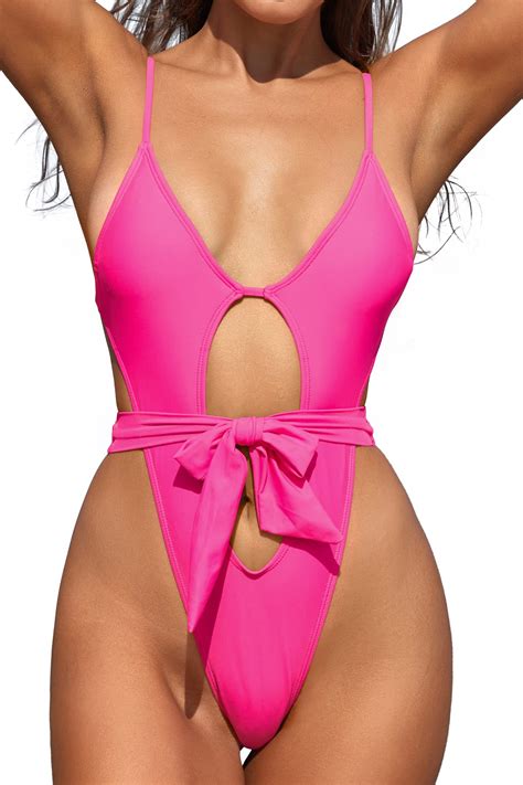 Shekini Women S Sexy Cutout Monokini High Cut Thong Bathing Suit Plunge