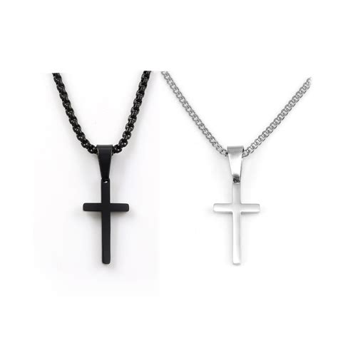 Small Cross Necklace For Men Stainless Steel Silver Cross Etsy