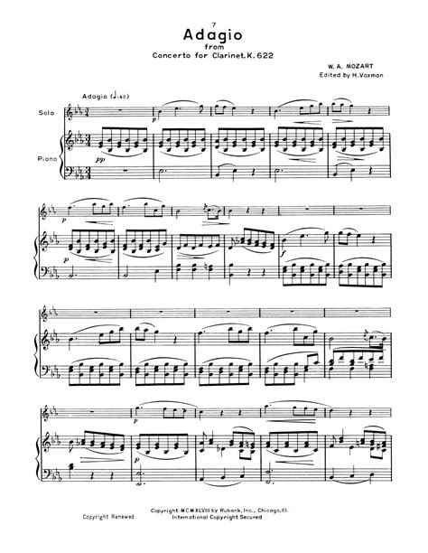 Adagio K 622 By Wolfgang Amadeus Mozart Sheet Music For Clarinet And