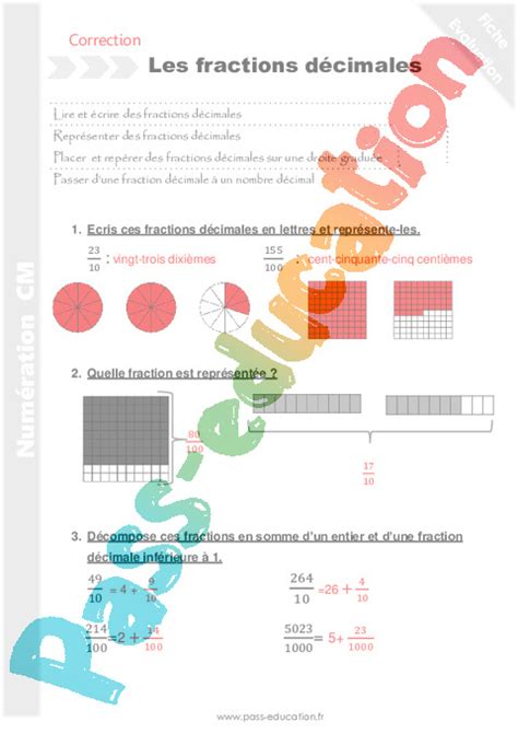 Fractions Décimales Aux Nombres Décimaux Cm1 Cm2 Séance 3 Fractions Décimales Séquence