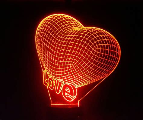 Love Heart 3D Illusion Acrylic LED Lamp Vector Dxf Cdr For Etsy