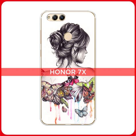 Силиконовый чехол на Honor 7X 2017 / Хонор 7Х 2017 Девушка с бабочками ...