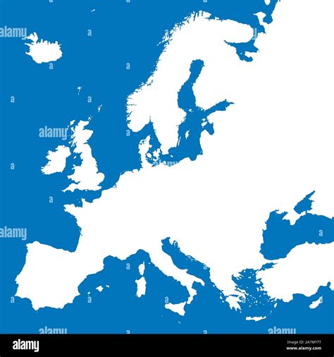 European Continent Boundaries Or Europe Map Vector Illustration Blue