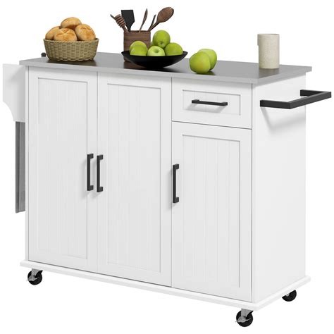 Homcom Kitchen Island With Storage Rolling Kitchen Island On Wheels