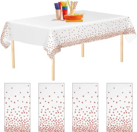 FINDIR 4PCS Nappe de Table de Fête Réutilisable à Rose et Pois Dorés