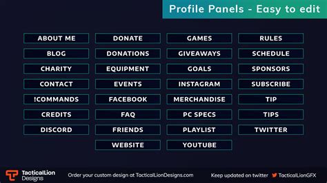 4 unique free twitch panels for your stream - TacticalLionDesigns