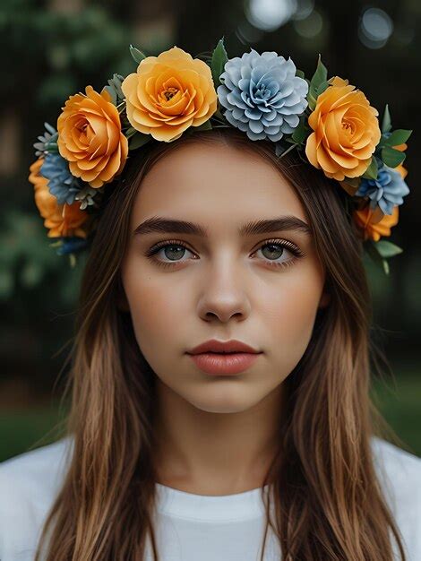 A Girl With A Flower Crown On Her Head Premium Ai Generated Image