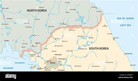 mapa vectorial de la región fronteriza entre el norte y el sur corea