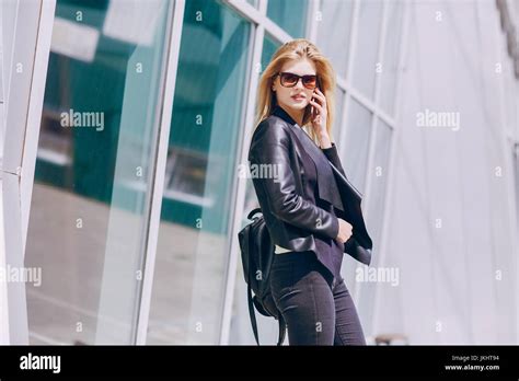 Beautiful Blonde On The Street Stock Photo Alamy