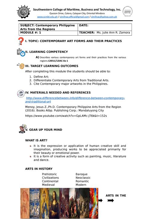 Cpar Module 1 Lecture For Contemporary Subject Contemporary