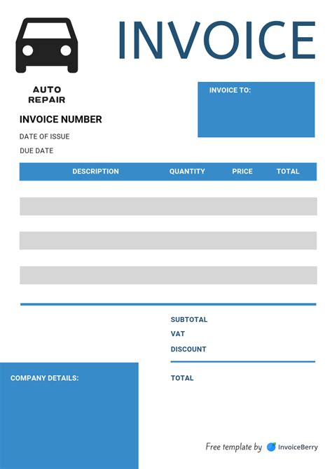 Downloadable Free Printable Auto Repair Invoice Template