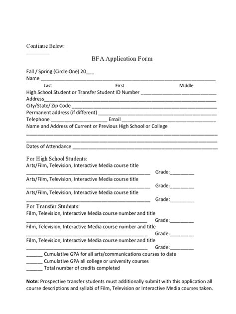 Fillable Online BFA In Film Television And Media Arts Application Fax