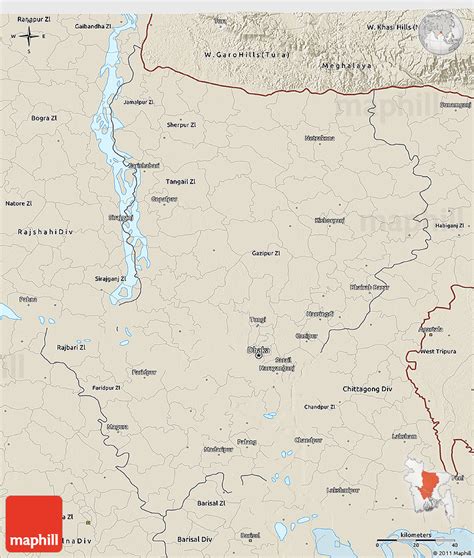 Shaded Relief 3d Map Of Dhaka Div