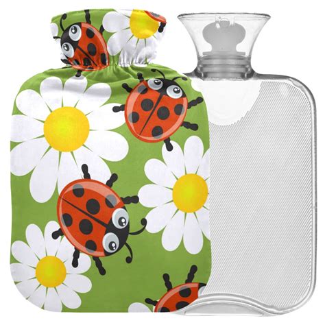 NAANLE Cartoon Daisy Lady Beetle Hot Water Bottle 1L For Menstrual Cramps Pain Relief Heat