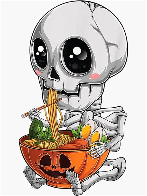 Kawaii Japanese Anime Skeleton Halloween Ramen Food Lovers T Shirt