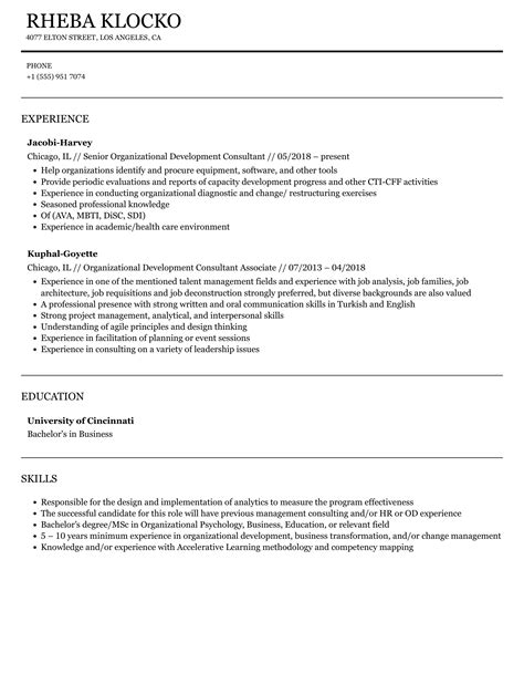 Organizational Development Consultant Resume Samples Velvet Jobs