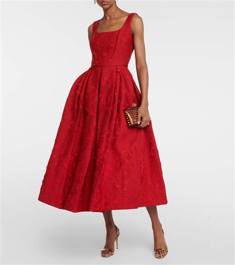 Embroidered Midi Dress In Red Elie Saab Mytheresa