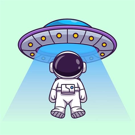 Lindo Astronauta Con Ilustración De Icono De Vector De Dibujos Animados De Ovni Concepto De