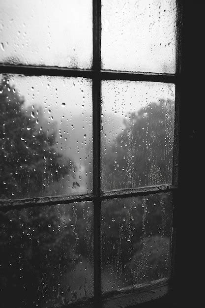 An aesthetic depiction of a rainy day with raindrops on a window and a ...