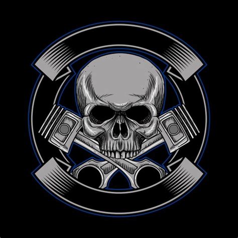 Biker Skull Classic Motorcycle Club Badge Biker Skull With Pistons