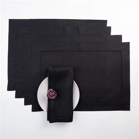 Amazon D Moksha Black Linen Placemats Set Of X Inch