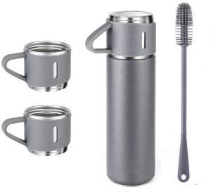 Iconix Vacuum Flask Set Cup Set For Hot Cold Drink Bpa Free Grey With Silicon Brush Ml
