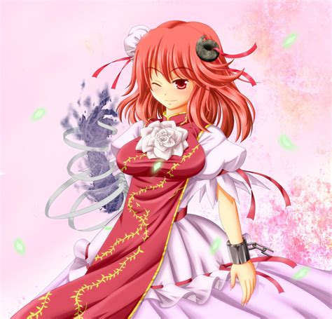 Safebooru Bandages Blush Bun Cover Chain Chinese Clothes Cuffs Double Bun Dress Flower Horn