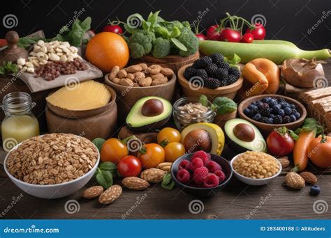 Variedad De Alimentos Sanos Incluidas Frutas Verduras Y Cereales