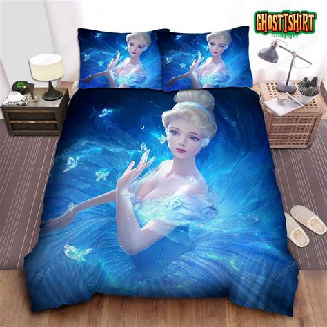 Disney Princess Cinderella And Butterflies In 3d Art Bed Sheet Duvet Cover Bedding Set