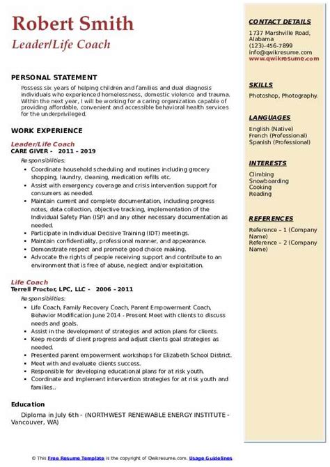 Life Coach Resume Samples Qwikresume