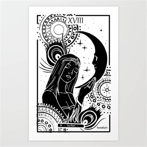 tarot card The Moon black and white Art Print by nioki | Society6